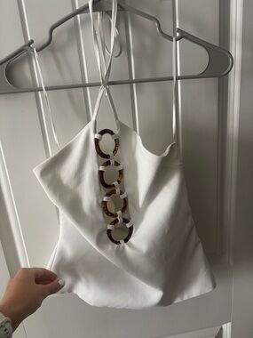 Zara White Halter Cami with Tortoiseshell Ring Detail